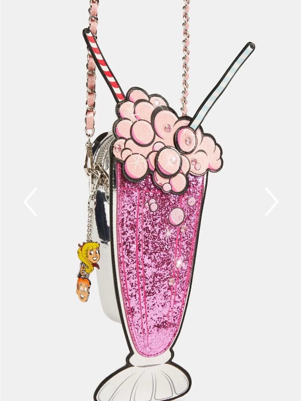 DOLLS KILL X ARCHIE COMIC Drink Your Milkshake Crossbody Bag Pink Silver Purse